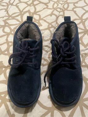 UGG Kids Navy Blue Suede Lace-Up Boots